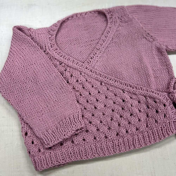 Crossover Jacket & Hat Knit Kit for Babies, Organic Cotton, Pink, Lace Pattern