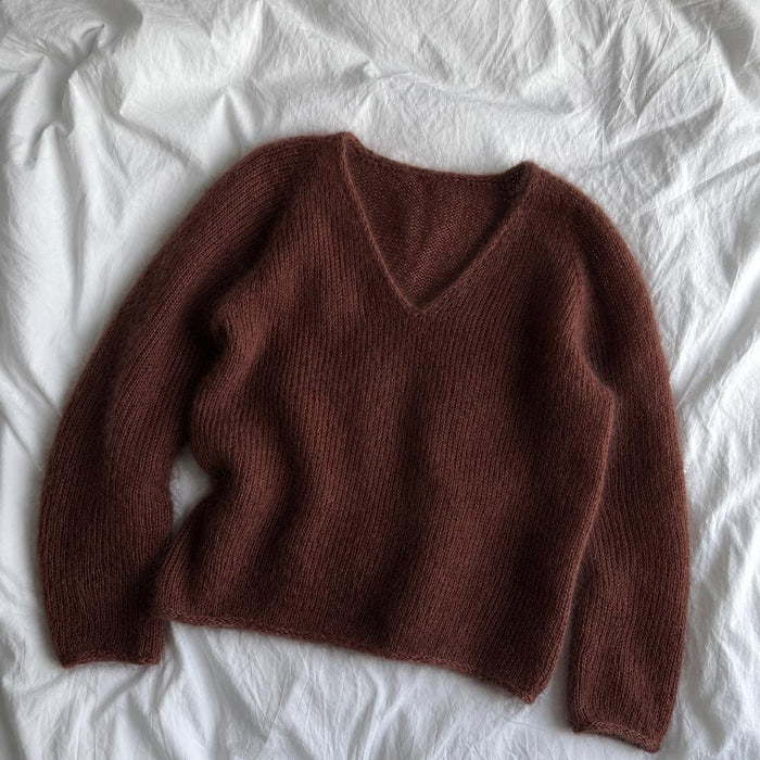 Cumulus Blouse V-Neck Knit Kit-Needlecraft Kits-Wild & Woolly Yarns-XS / S-Brown Coffee (6116)-Wild & Woolly Yarns