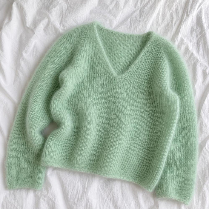 Cumulus Blouse V-Neck Knit Kit-Needlecraft Kits-Wild & Woolly Yarns-XS / S-Mint Macaron (6613)-Wild & Woolly Yarns
