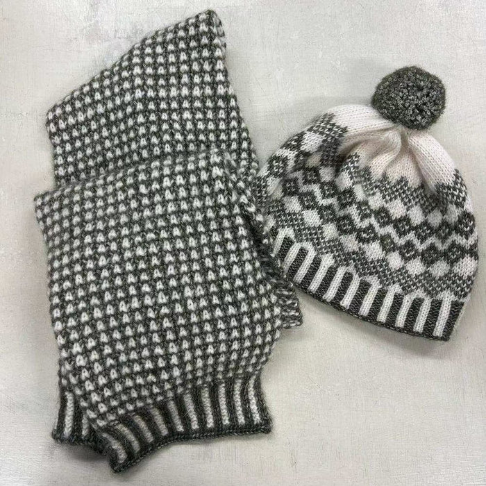 Fair Isle Beanie & Scarf Set Knit Kit-Needlecraft Kits-Wild & Woolly Yarns-Charcoal (606)-Wild & Woolly Yarns
