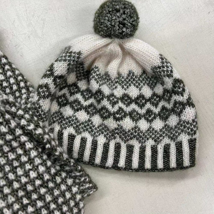 Fair Isle Beanie & Scarf Set Knit Kit-Needlecraft Kits-Wild & Woolly Yarns-Charcoal (606)-Wild & Woolly Yarns