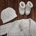 Matinee Jacket, Hat & Booties Knit Kit-Needlecraft Kits-Wild & Woolly Yarns-White (359)-Preemie / 0-3 Months-Wild & Woolly Yarns