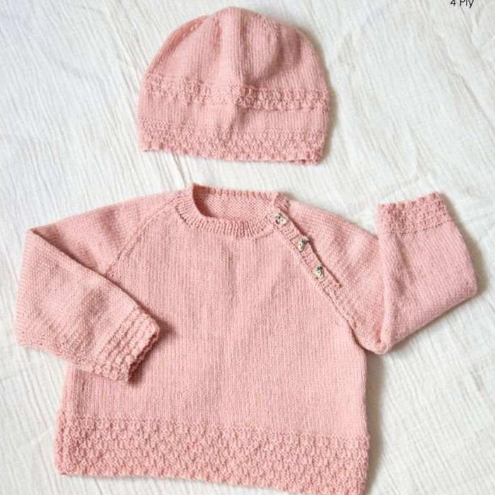 Raglan Sweater & Hat Knit Kit-Needlecraft Kits-Wild & Woolly Yarns-White (359)-Newborn-Wild & Woolly Yarns