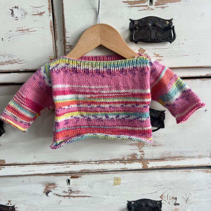 Rolled Edge Baby Sweater Knitting Kit-Needlecraft Kits-Wild & Woolly Yarns-Chuckles (0444)-Newborn / 3 Months / 6-9 Months-Wild & Woolly Yarns