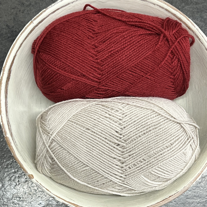 Seaside Set Knit Kit for PetiteKnit Pattern | Baby Sweater & Pants Set-Needlecraft Kits-Wild & Woolly Yarns-0-1mnths / 1-2mnths-Cardamom (3821) / Deep Red (4236)-Wild & Woolly Yarns