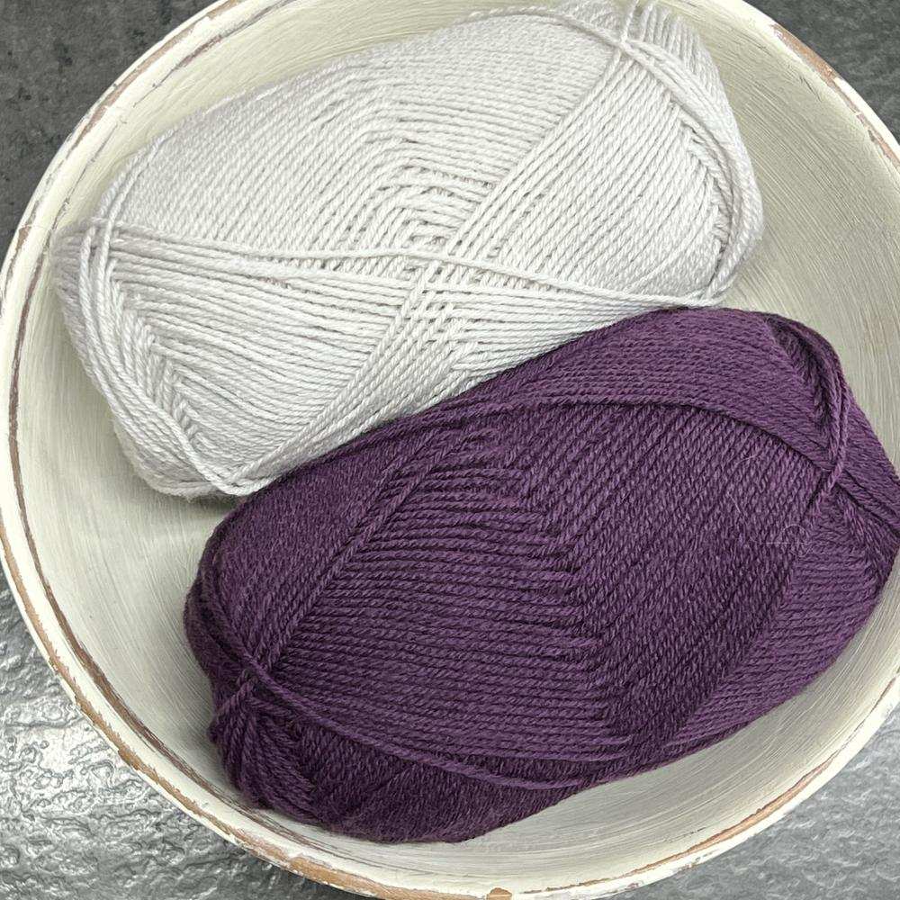 Seaside Set Knit Kit for PetiteKnit Pattern | Baby Sweater & Pants Set-Needlecraft Kits-Wild & Woolly Yarns-0-1mnths / 1-2mnths-Pearl Grey (3820) / Blackberry Juice (4672)-Wild & Woolly Yarns