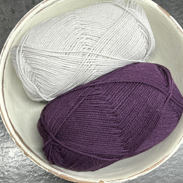 Seaside Set Knit Kit for PetiteKnit Pattern | Baby Sweater & Pants Set-Needlecraft Kits-Wild & Woolly Yarns-0-1mnths / 1-2mnths-Pearl Grey (3820) / Blackberry Juice (4672)-Wild & Woolly Yarns