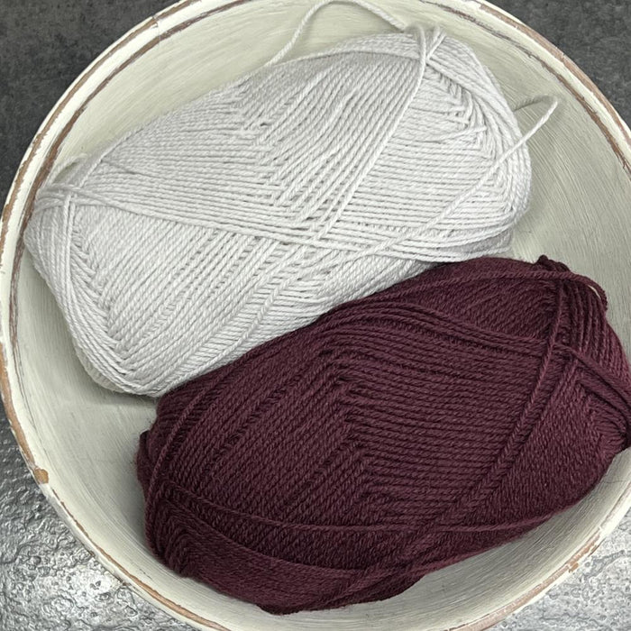Seaside Set Knit Kit for PetiteKnit Pattern | Baby Sweater & Pants Set-Needlecraft Kits-Wild & Woolly Yarns-0-1mnths / 1-2mnths-Pearl Grey (3820) / Deep Burgundy (4372)-Wild & Woolly Yarns