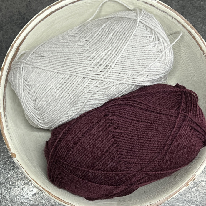 Seaside Set Knit Kit for PetiteKnit Pattern | Baby Sweater & Pants Set-Needlecraft Kits-Wild & Woolly Yarns-0-1mnths / 1-2mnths-Pearl Grey (3820) / Deep Burgundy (4372)-Wild & Woolly Yarns