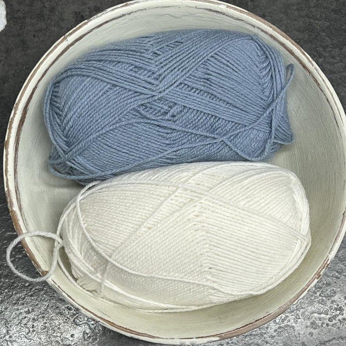 Seaside Set Knit Kit for PetiteKnit Pattern | Baby Sweater & Pants Set-Needlecraft Kits-Wild & Woolly Yarns-0-1mnths / 1-2mnths-Whipped Cream (1012) / Above The Clouds (6050)-Wild & Woolly Yarns
