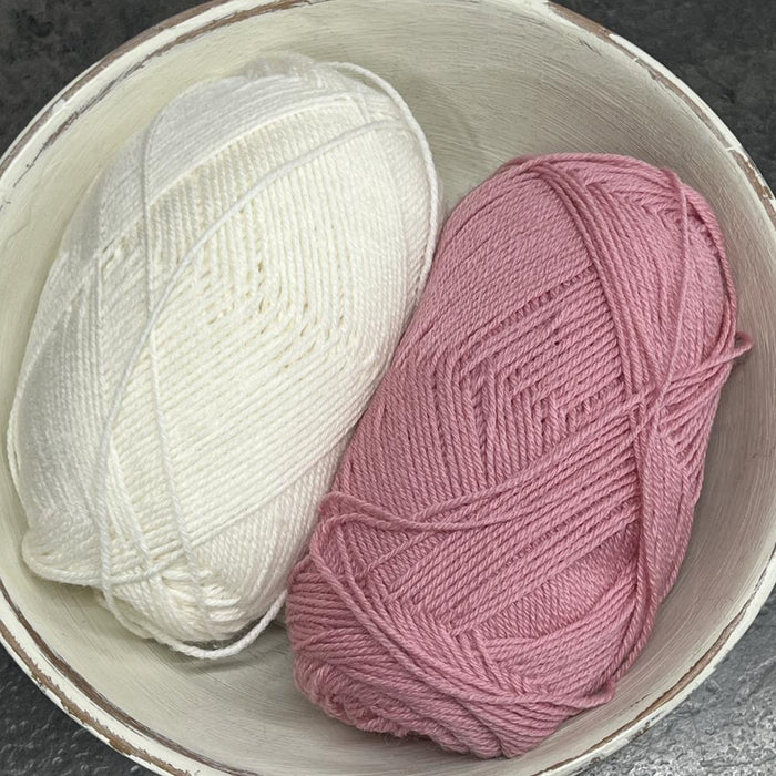 Seaside Set Knit Kit for PetiteKnit Pattern | Baby Sweater & Pants Set-Needlecraft Kits-Wild & Woolly Yarns-0-1mnths / 1-2mnths-Whipped Cream (1012) / Plastic Pink (4304)-Wild & Woolly Yarns