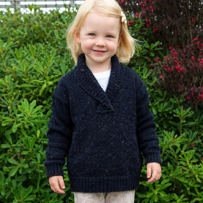 Shawl Neck Jumper for Children Knit Kit-Needlecraft Kits-Wild & Woolly Yarns-Charcoal (ADT75)-2yrs / 4yrs / 6yrs-Wild & Woolly Yarns
