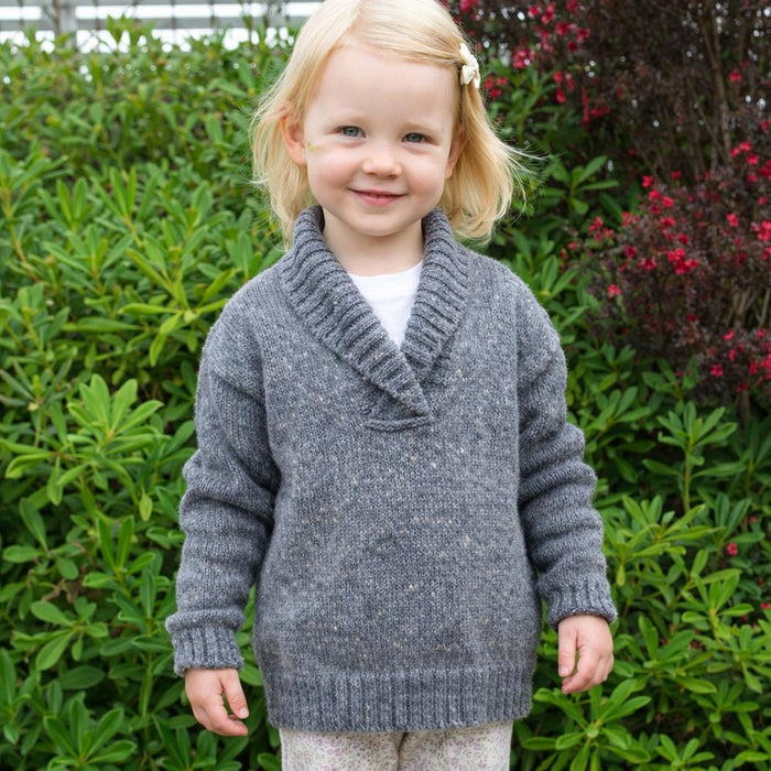 Shawl Neck Jumper for Children Knit Kit-Needlecraft Kits-Wild & Woolly Yarns-Grey (ADTCCQ3)-2yrs / 4yrs / 6yrs-Wild & Woolly Yarns