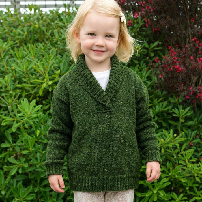 Shawl Neck Jumper for Children Knit Kit-Needlecraft Kits-Wild & Woolly Yarns-Olive Green (ADTCCT0)-2yrs / 4yrs / 6yrs-Wild & Woolly Yarns