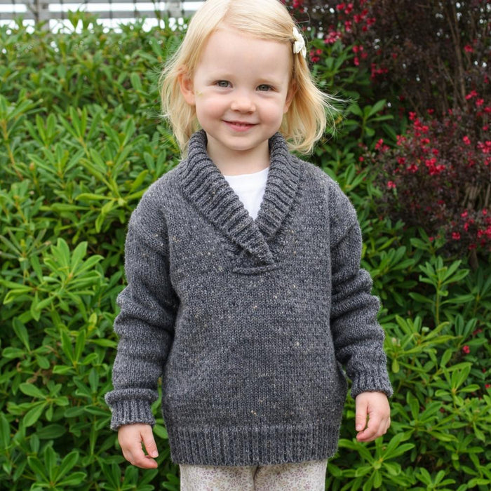 Shawl Neck Jumper for Children Knit Kit-Needlecraft Kits-Wild & Woolly Yarns-Taupe (ADTCCQ9)-2yrs / 4yrs / 6yrs-Wild & Woolly Yarns