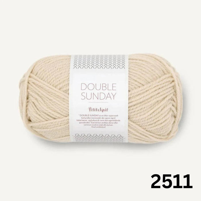 Beige knitted Sille Slipover Mini vest for children from PetiteKnit x Sandnes Garn Double Sunday knitting kit