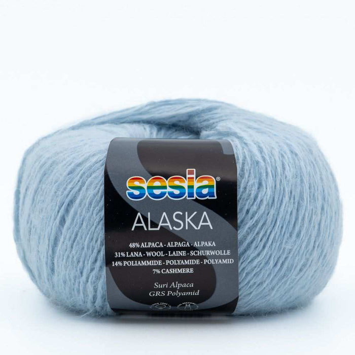 Sesia Alaska yarn in light blue, ideal for knitting the luxurious Sophie Scarf.