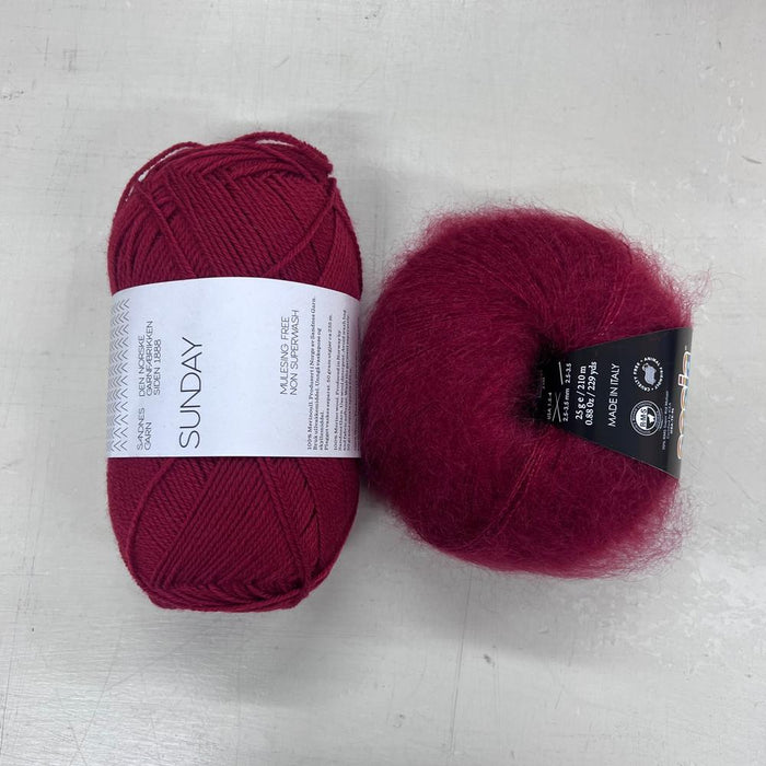 Stockholm Slipover V Neck Knit Kit-Needlecraft Kits-Wild & Woolly Yarns-XS/S/M/L/XL-Deep Red (4236)-Wild & Woolly Yarns