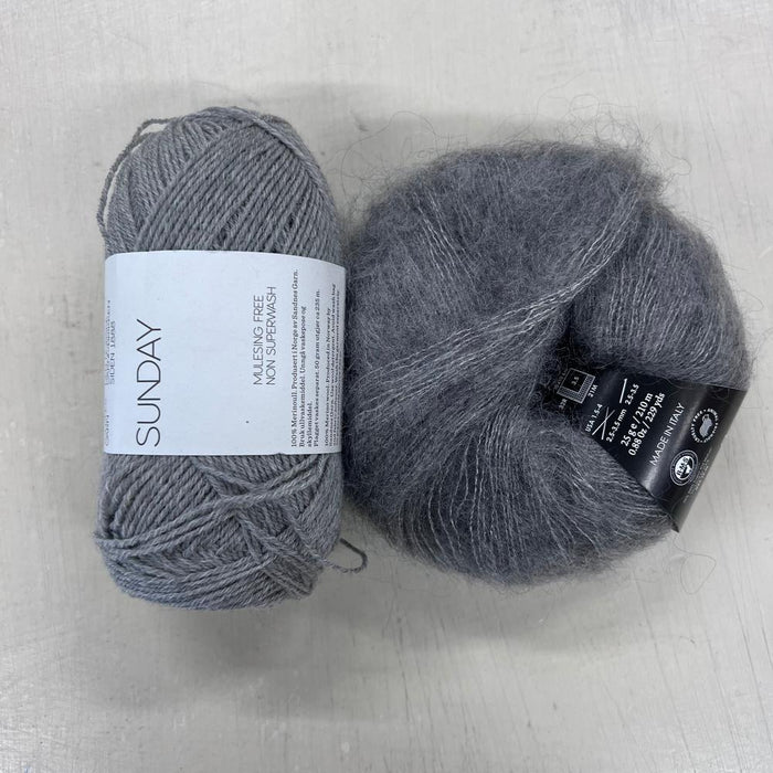 Stockholm Slipover V Neck Knit Kit-Needlecraft Kits-Wild & Woolly Yarns-XS/S/M/L/XL-Mottled Grey (1042)-Wild & Woolly Yarns