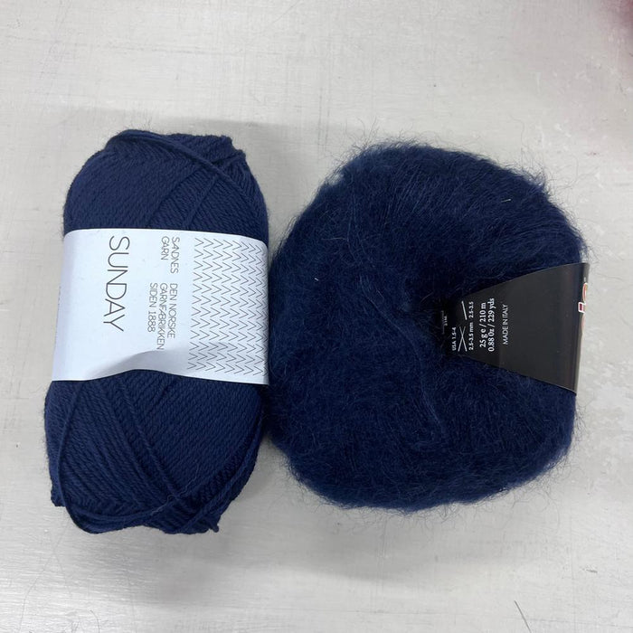 Stockholm Slipover V Neck Knit Kit-Needlecraft Kits-Wild & Woolly Yarns-XS/S/M/L/XL-Navy Blue (5882)-Wild & Woolly Yarns