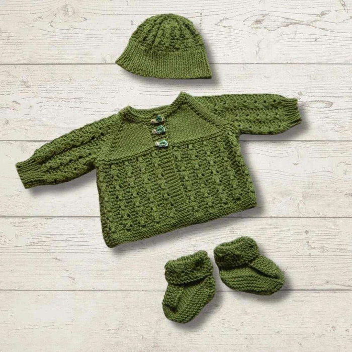 Summer Matinee Jacket, Hat & Booties Knit Kit-Needlecraft Kits-Wild & Woolly Yarns-To fit chest 35 cm-White (0051)-Wild & Woolly Yarns