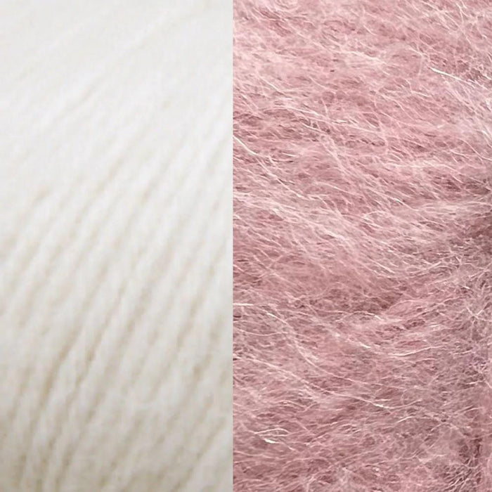 Soft alpaca yarn in cream and pink for knit kit projects.