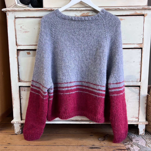 Cozy striped jumper knit kit featuring Chaska Alpaca Air yarn, ideal for top-down knitting projects.