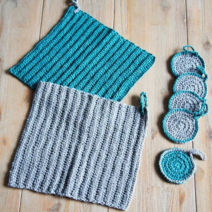 Washcloths & Scrubbies Crochet Kit-Needlecraft Kits-Wild & Woolly Yarns-Driftwood & Tide-Wild & Woolly Yarns