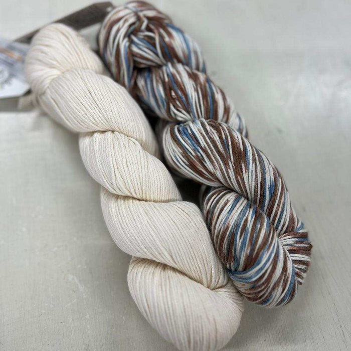 Waves Organic Wash Cloth Knit Kit-Needlecraft Kits-Wild & Woolly Yarns-Driftwood (3109) & Vanilla Ice Cream (3117)-Wild & Woolly Yarns