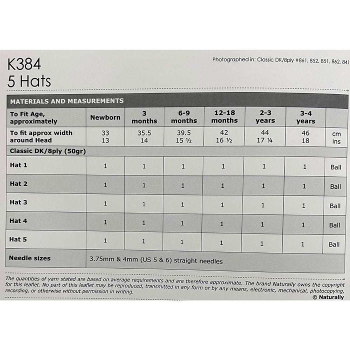 5 Hats Knitting Pattern (K384)-Pattern-Wild and Woolly Yarns
