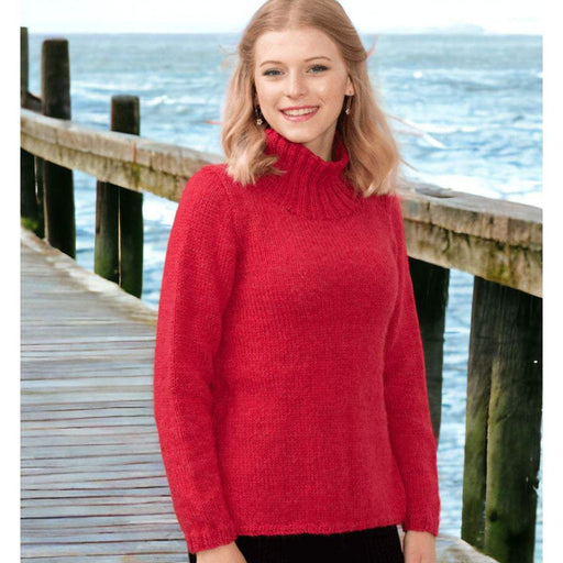 A-shaped sweater knitting pattern N1605 in red, 12Ply yarn.