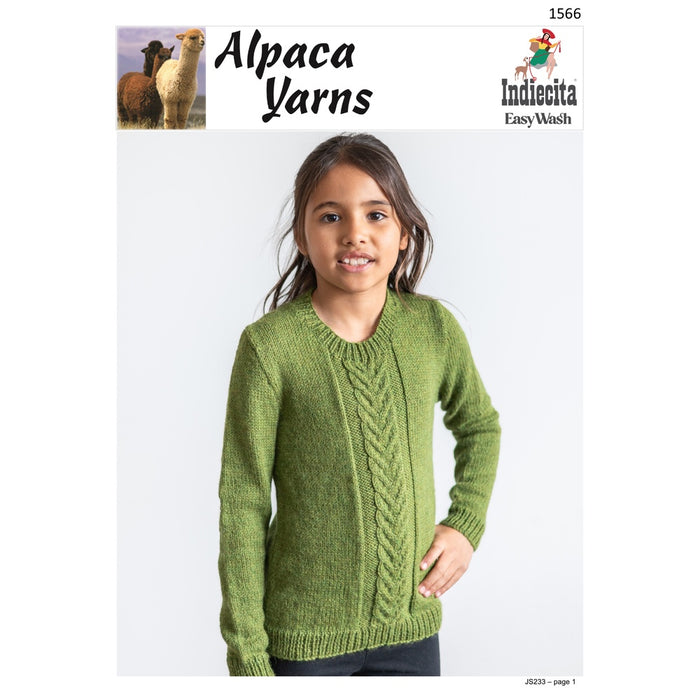 Alpaca Cable Kids Sweater Knitting Pattern (AP1566)-Needlecraft Patterns-Alpaca Yarns-Printed-Wild & Woolly Yarns