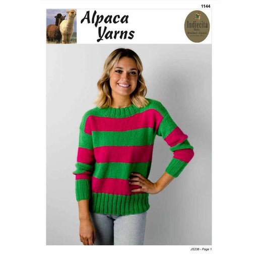Alpaca Yarns Striped Sweater Knitting Pattern (AP1144)-Needlecraft Patterns-Alpaca Yarns-Printed Pattern – Posted-Wild & Woolly Yarns