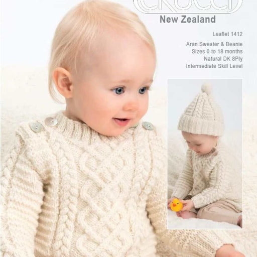 Aran Sweater and Beanie Knitting Pattern (CRU1412)-Needlecraft Patterns-Crucci-Printed Pattern – Posted-Wild & Woolly Yarns