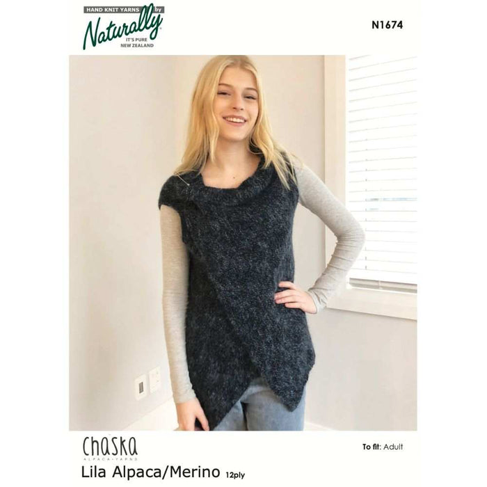 Asymmetric Wrap Vest Knitting Pattern (N1674)**-Needlecraft Patterns-Wentworth Distributors-Printed Pattern – Posted-Wild & Woolly Yarns