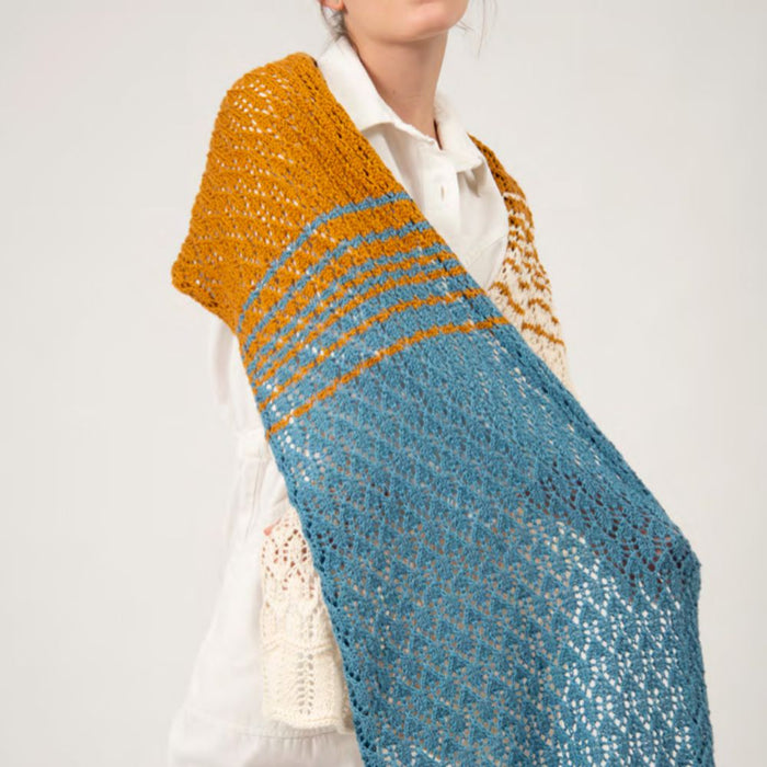 Aurora Stole with chevron and arrowhead lace knitting pattern, designed by Amy Gunderson.