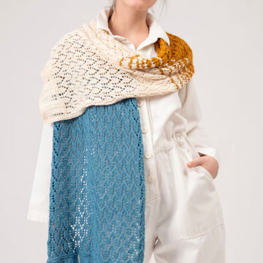 Aurora Stole Knitting Pattern with chevron edging and arrowhead lace in Amano Yarns Sami.