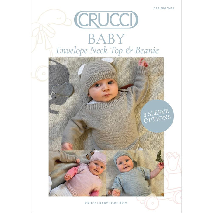 Baby Envelope Neck Top & Beanie Knitting Pattern (CRU2416)-Needlecraft Patterns-Crucci-Printed-Wild & Woolly Yarns
