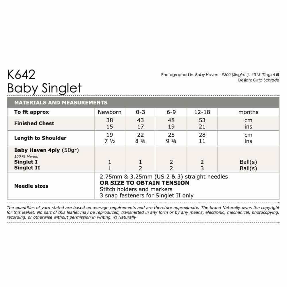 Baby Singlets Knitting Pattern (K642)-Needlecraft Patterns-Wentworth Distributors-Printed Pattern – Posted-Wild & Woolly Yarns