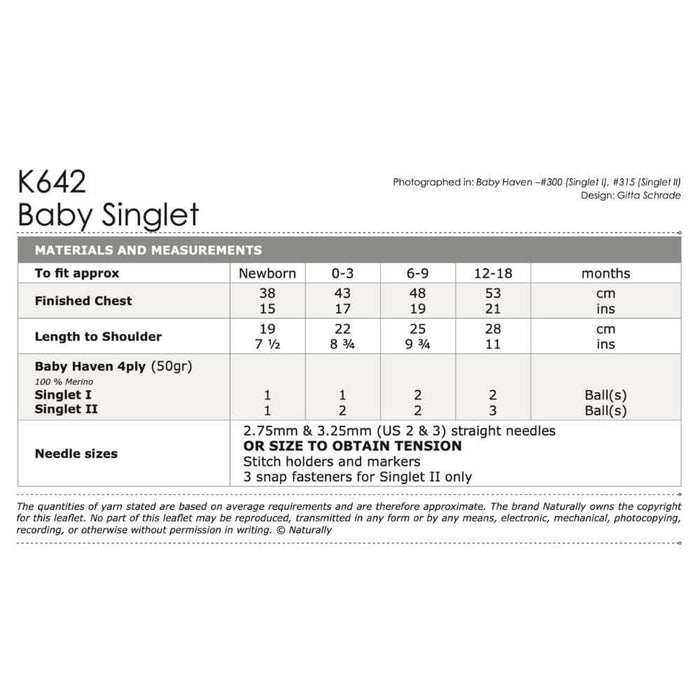 Baby Singlets Knitting Pattern (K642)-Pattern-Wild and Woolly Yarns