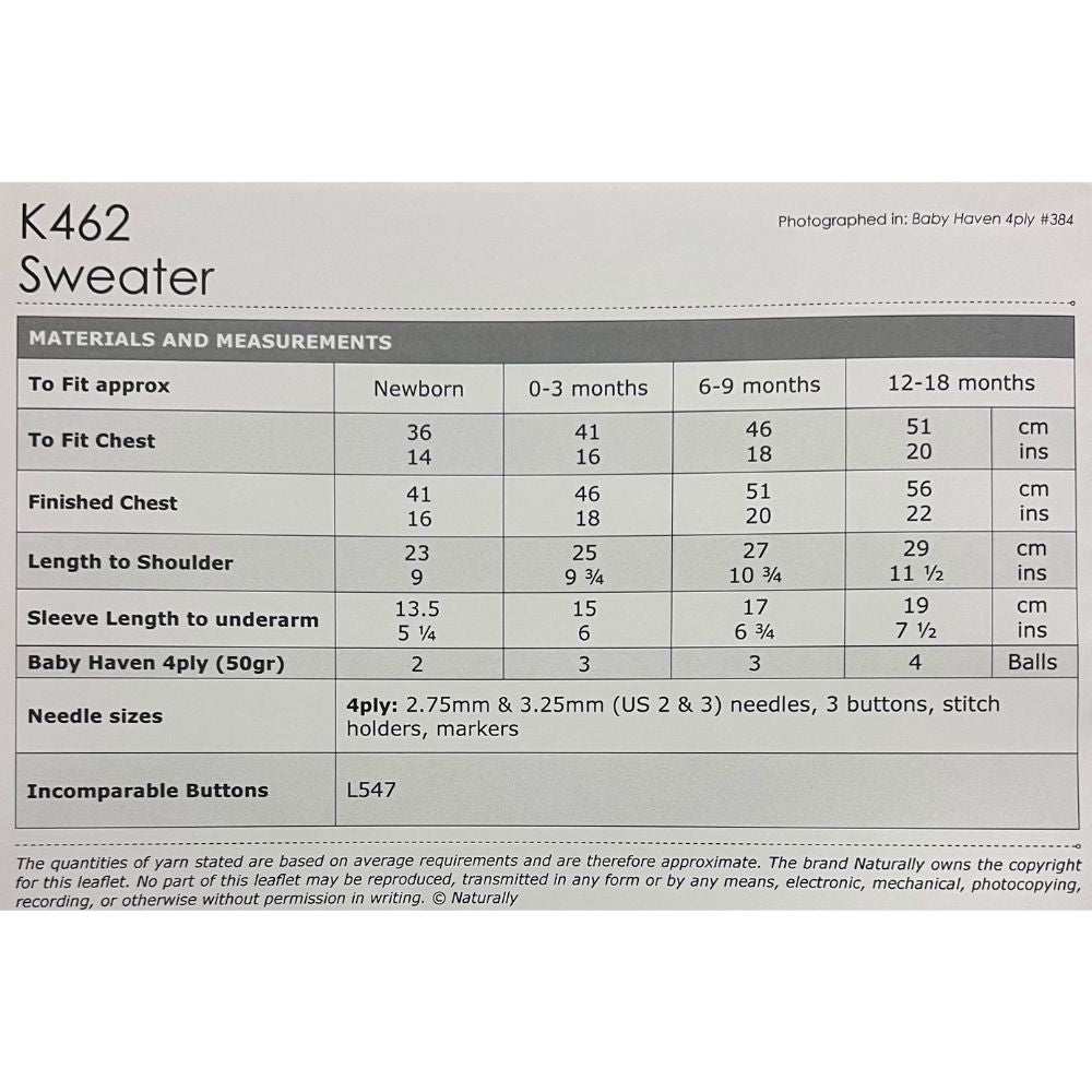 Baby Sweater Knitting Pattern (K462)-Needlecraft Patterns-Wentworth Distributors-Printed Pattern – Posted-Wild & Woolly Yarns