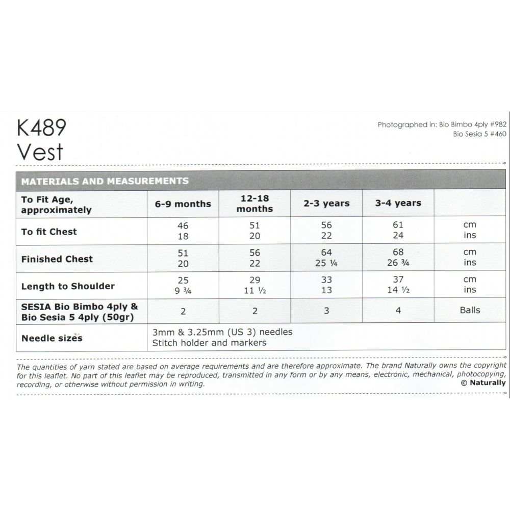 Baby Vest Knitting Pattern (K489)-Needlecraft Patterns-Wentworth Distributors-Printed Pattern – Posted-Wild & Woolly Yarns