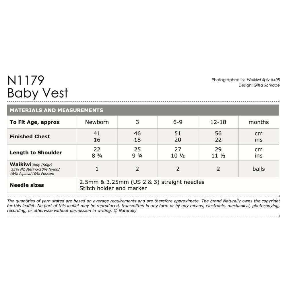 Baby Vest Knitting Pattern (N1179)**-Needlecraft Patterns-Wentworth Distributors-Printed Pattern – Posted-Wild & Woolly Yarns