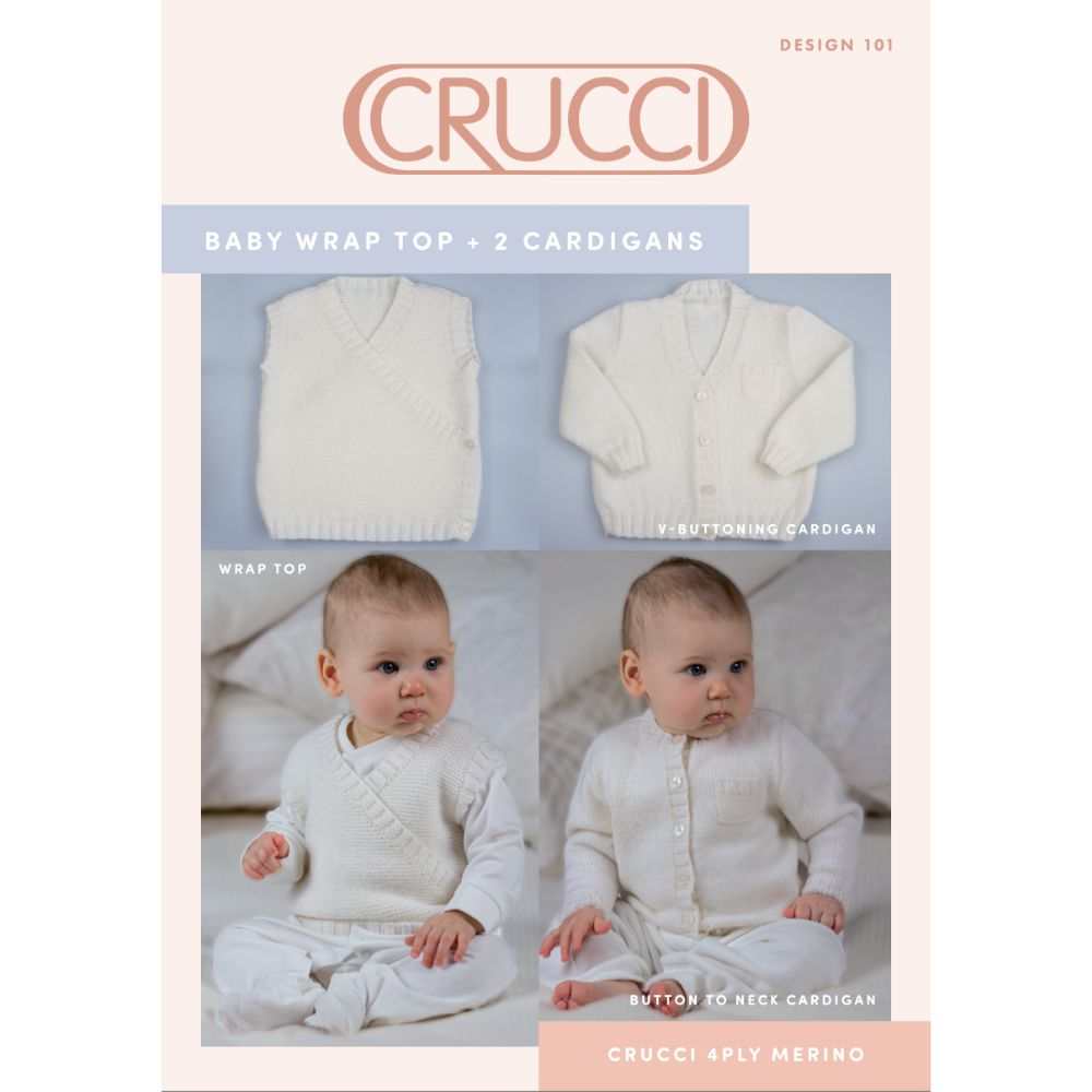 Baby Wrap Top & 2 Cardigans Knitting Pattern (CRU101)-Needlecraft Patterns-Crucci-Printed Pattern – Posted-Wild & Woolly Yarns