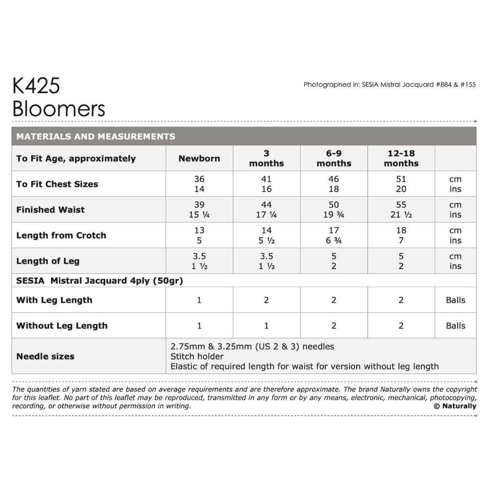 Bloomers Knitting Pattern (K425)