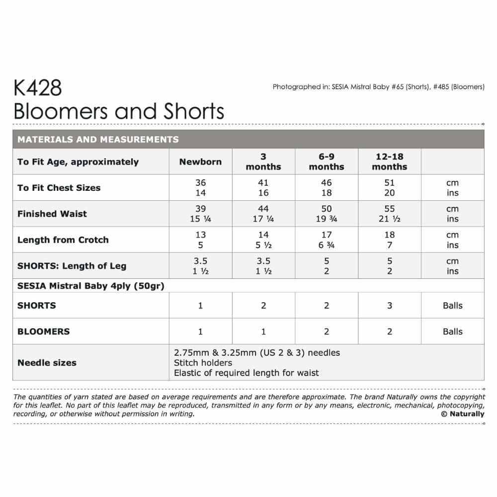Bloomers and Shorts Knitting Pattern (K428)