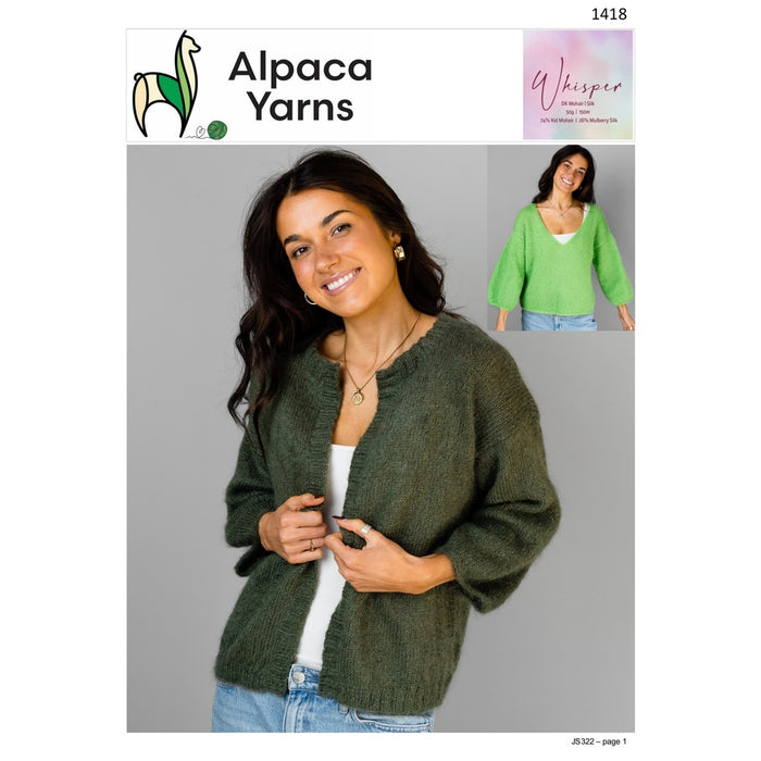 Blousy Jumper & Cardigan Knitting Pattern (AP1418)-Needlecraft Patterns-Alpaca Yarns-Printed-Wild & Woolly Yarns
