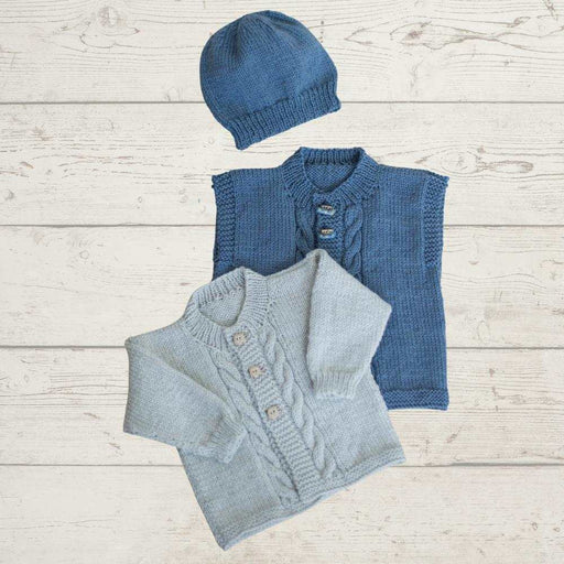 Cabled Front Cardigan, Vest & Hat Knitting Pattern (K381)-Needlecraft Patterns-Wentworth Distributors-Printed-Wild & Woolly Yarns