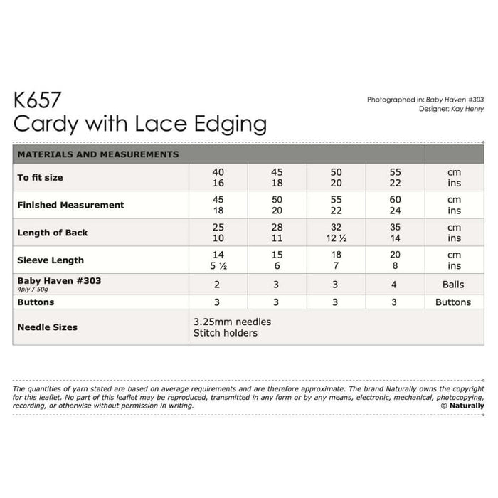 Cardy with Lace Edging Knitting Pattern (K657)-Pattern-Wild and Woolly Yarns