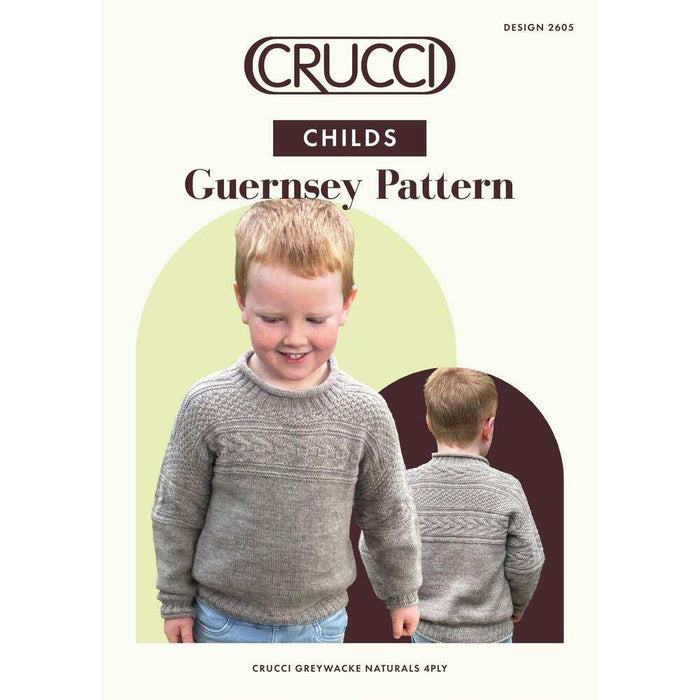Child’s Guernsey Knitting Pattern (CRU2605)-Needlecraft Patterns-Crucci-Printed Pattern – Posted-Wild & Woolly Yarns